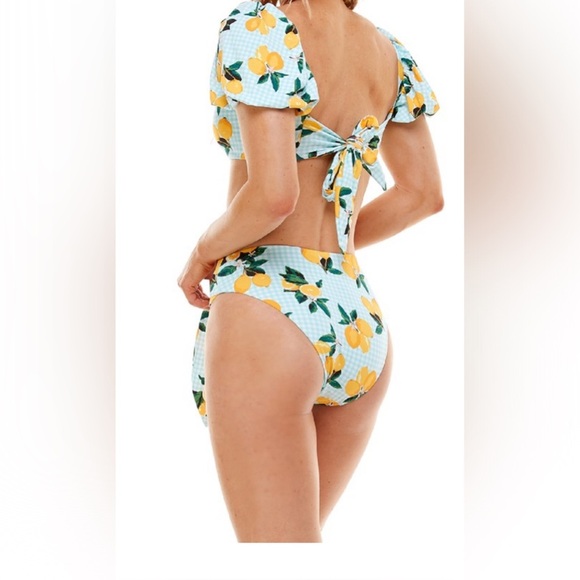 NWT! Envya Women's Lemon Print Off-Shoulder Bikini Size L High-Waisted 2 Pc - Picture 2 of 13